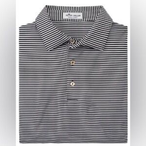 Peter Millar contem for black blue striped short sleeve performance polo shirt L